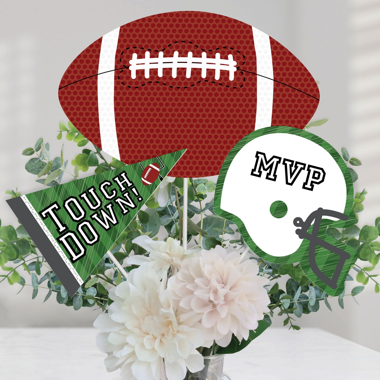 Big Dot of Happiness End Zone - Football - Baby Shower or Birthday Party Centerpiece Sticks - Table Toppers - Set of 15